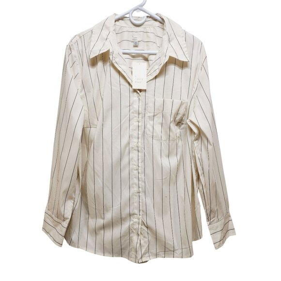 A New Day Womens Button-Down White Long Sleeve Striped Shirt Size XXL - Picture 1 of 8